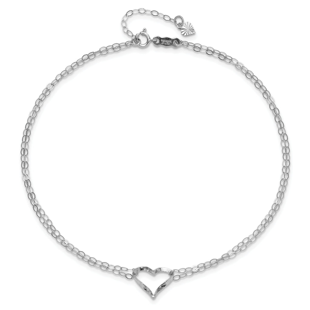 Twisted Heart Double-Strand Anklet in 14K White Gold