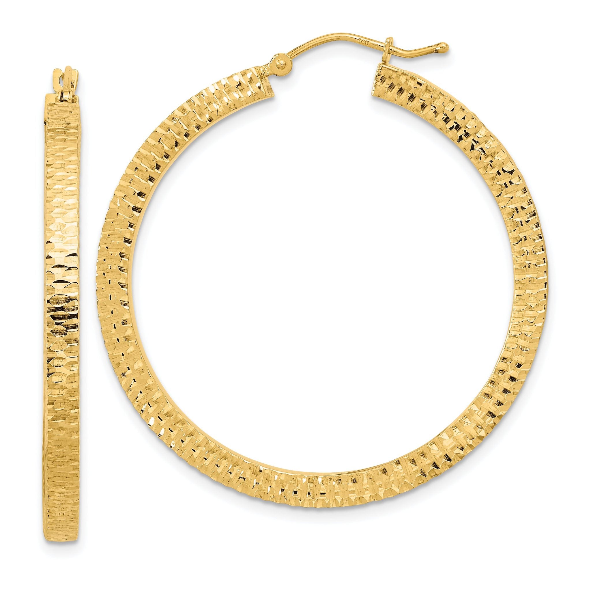 14K Polished & Hammered Hoop Earrings Main image