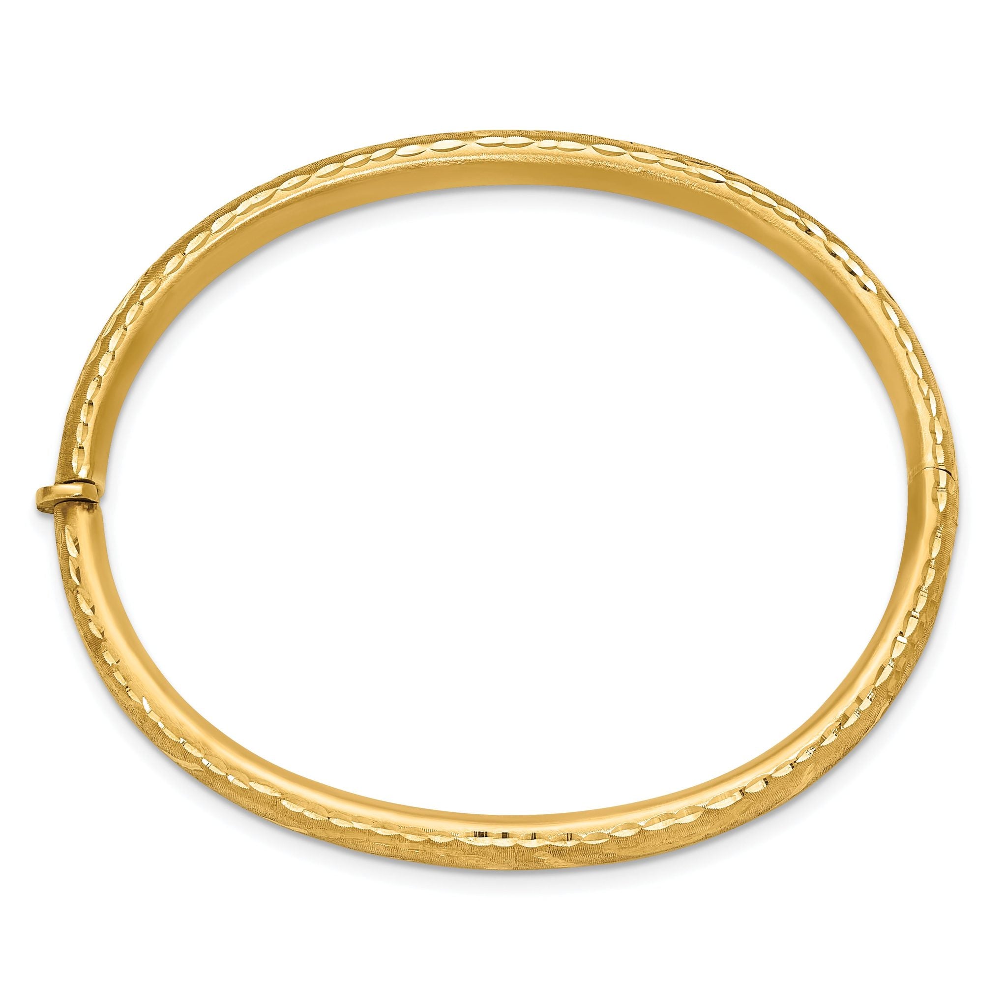 14K Satin and Diamond-cut Hinged Bangle Secondary image
