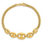 14k Polished Graduated Puffed Mariner and Curb Link 7 inch Bracelet