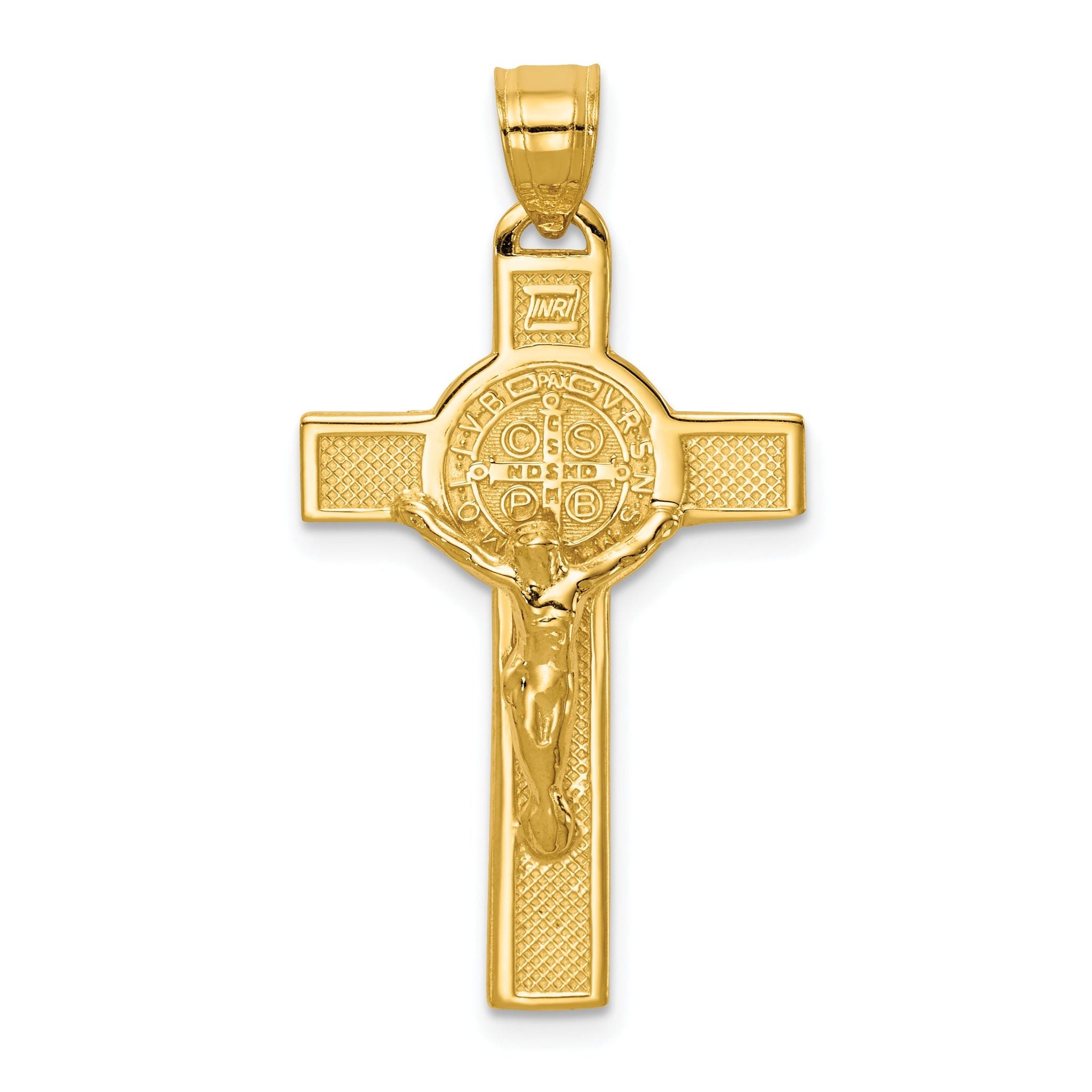 14K Gold San Benito Crucifix Pendant, Reversible Polished Design Main image