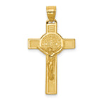 14K Gold San Benito Crucifix Pendant, Reversible Polished Design