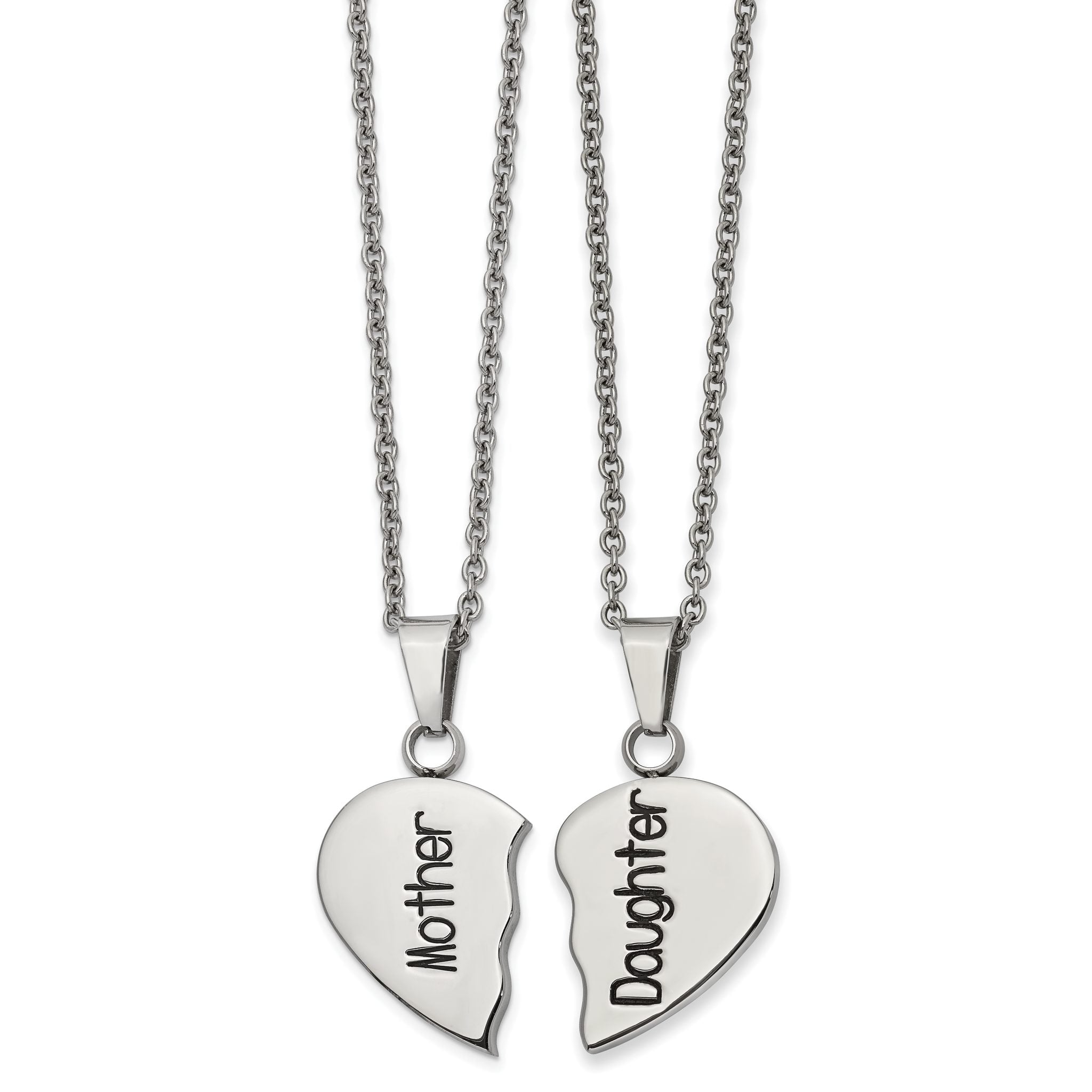 Chisel Stainless Steel Polished and Enamel Mother Daughter Heart Necklace Set Main image