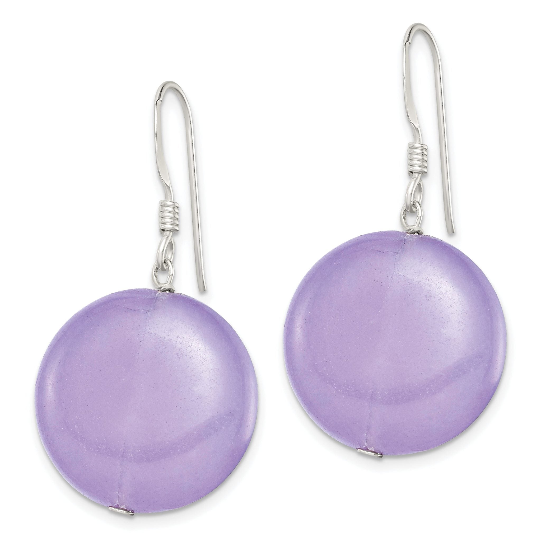 Sterling Silver Polished Lavender Jade Circle Dangle Earrings Secondary image