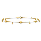 14K Oval and Bead Dangle 9 inch Plus 1 inch Extender - Total 10 inch Anklet