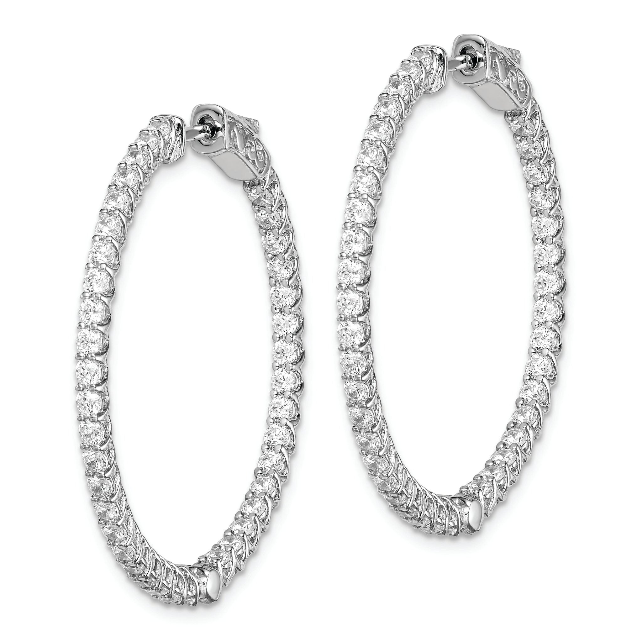 Sterling Shimmer Sterling Silver Rhodium-plated 78 Stone 2mm CZ In and Out Round Hinged Hoop Earrings Secondary image
