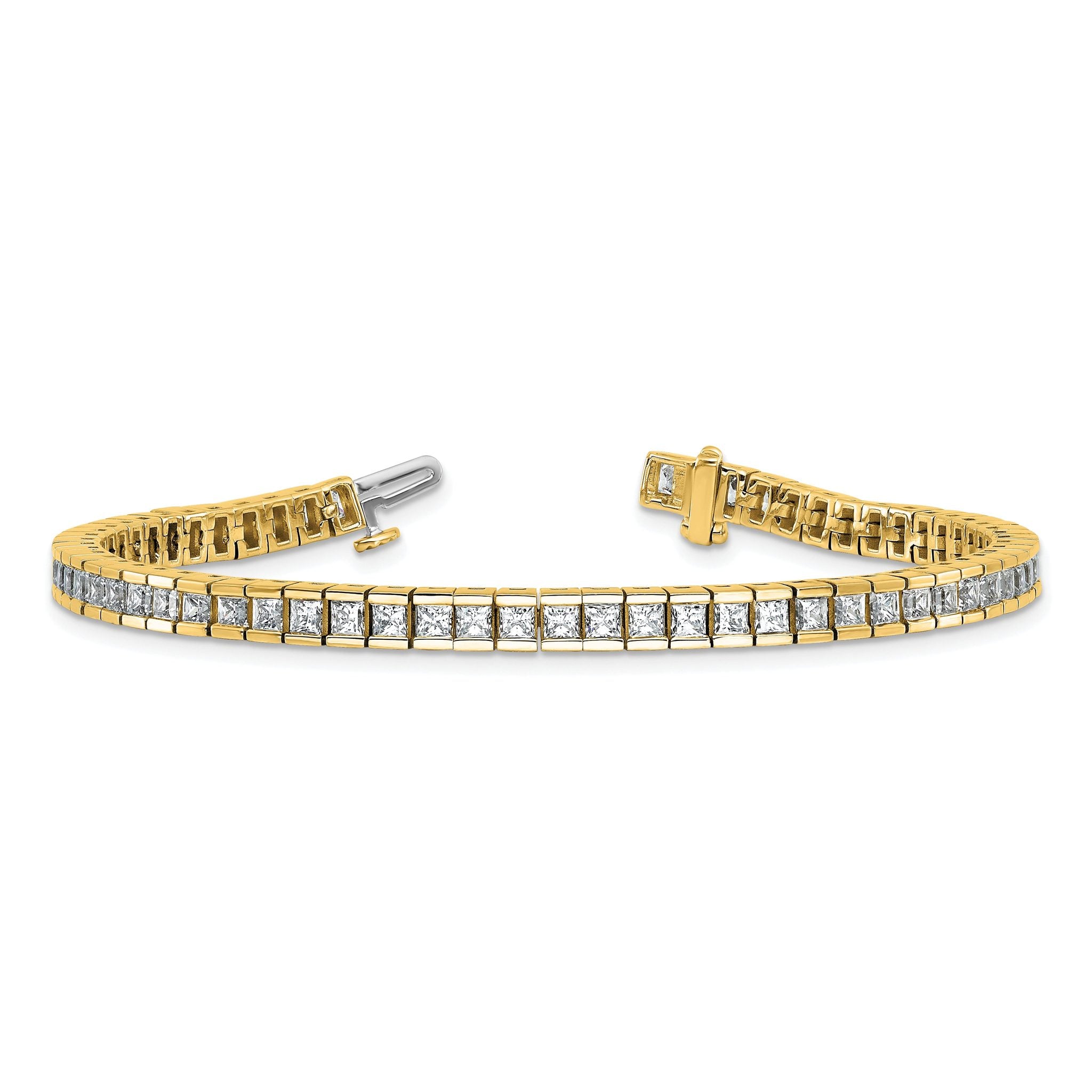 14k 7 carat Lab Grown Diamond VS+ F+ Complete Princess Bezel Set Tennis Bracelet