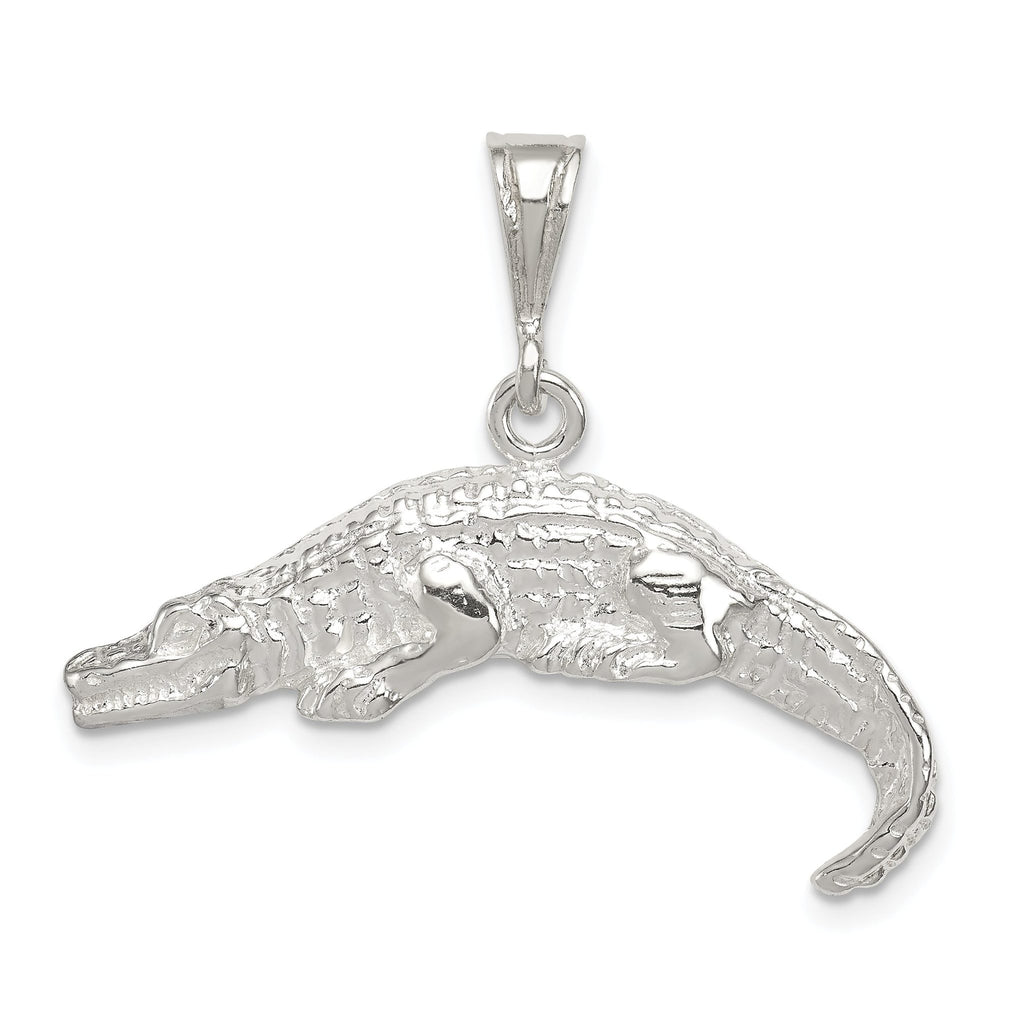 Sterling Silver Alligator Charm with Polished Anti-Tarnish Finish  925 Solid