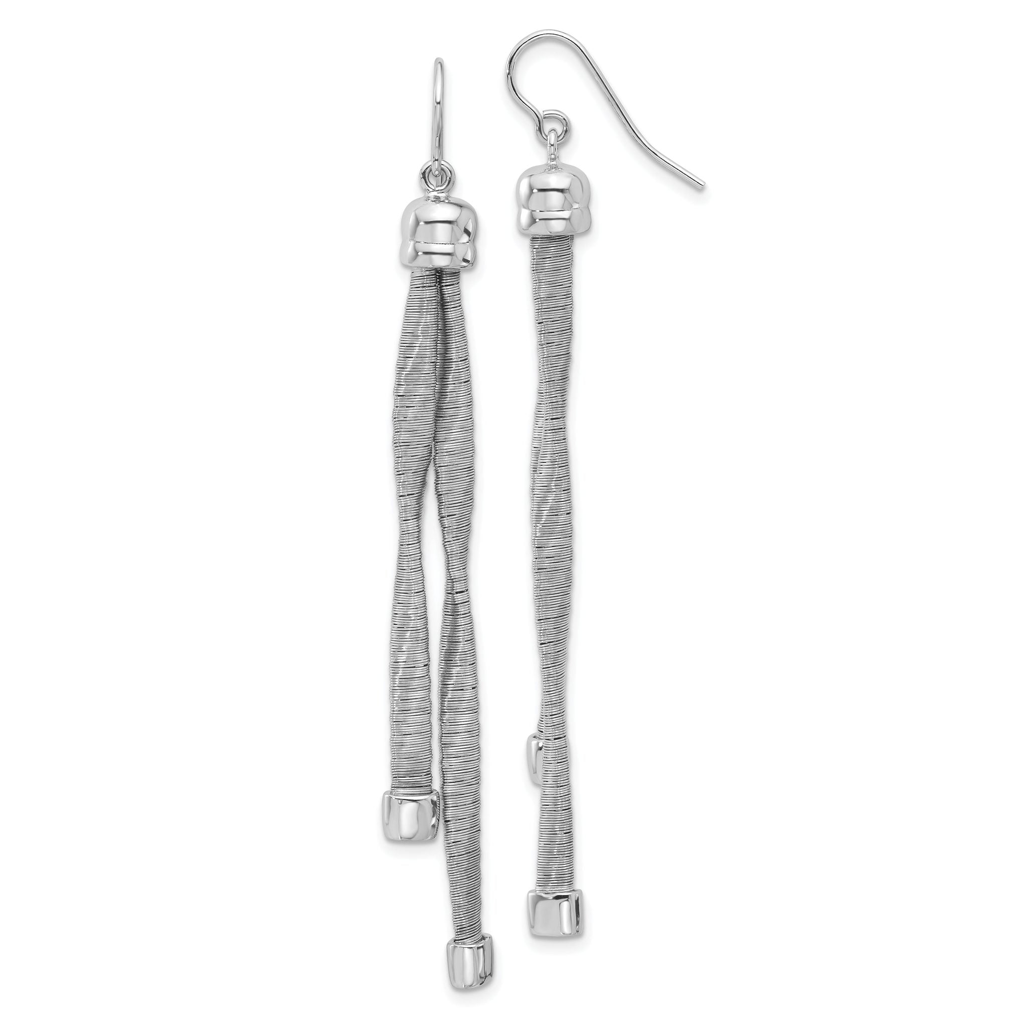 Sterling Silver Rh-pl Twist Texture Wrapped 2-strand Twist Earring Main image