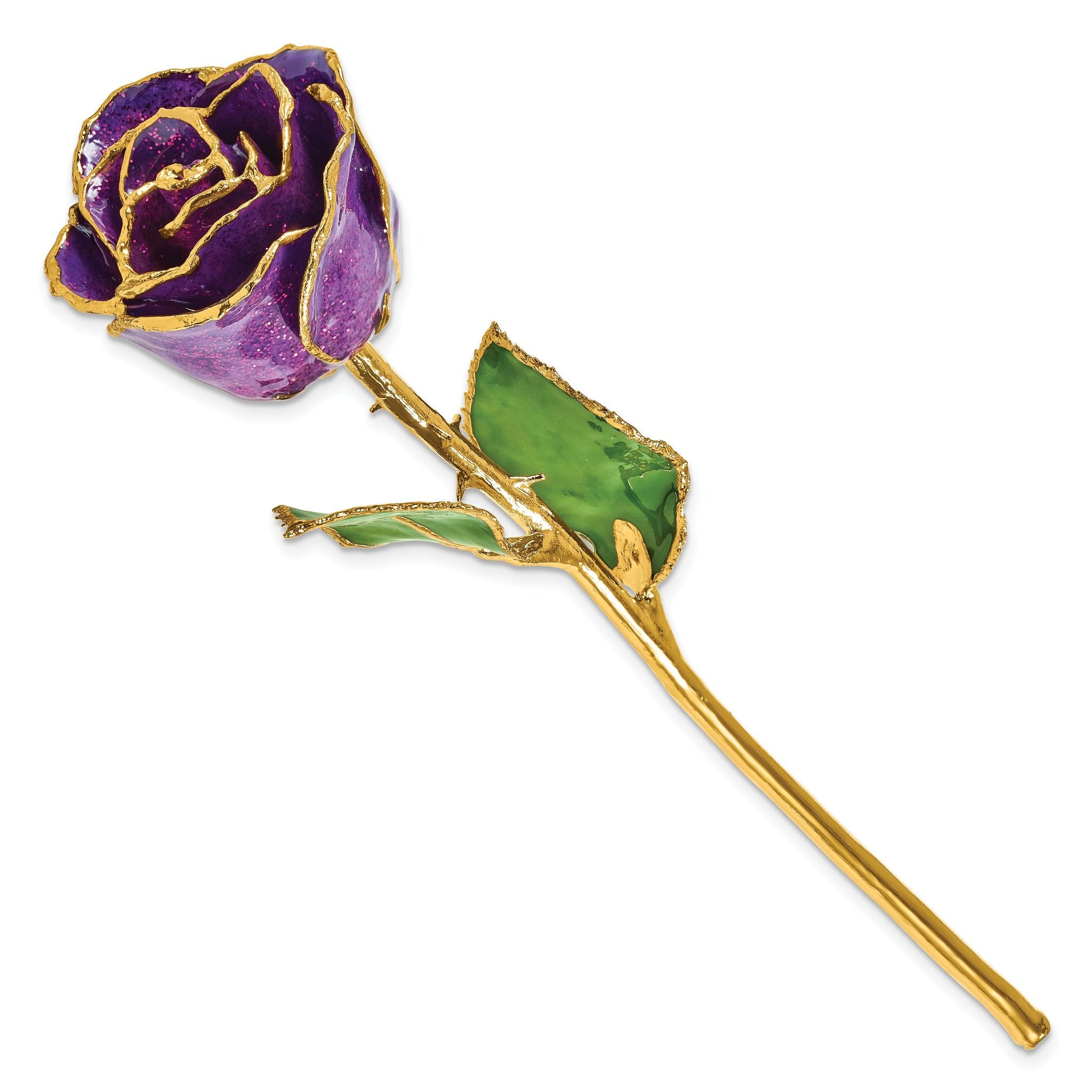Lacquer Dipped Gold Trim Purple Rose with Purple Sparkles Secondary image