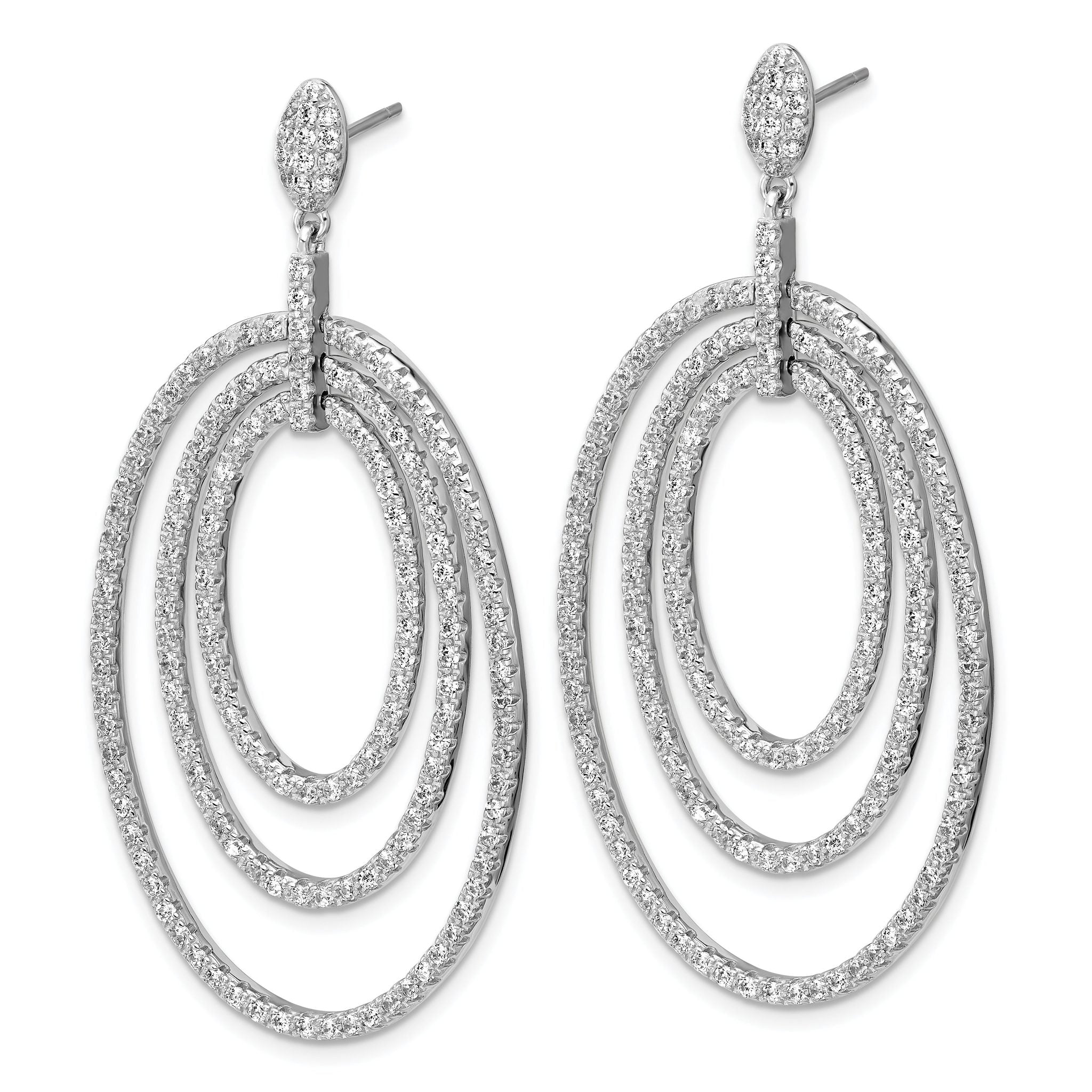 Cheryl M Sterling Silver Rhodium-plated Polished Fancy CZ Ovals Post Dangle Earrings Secondary image