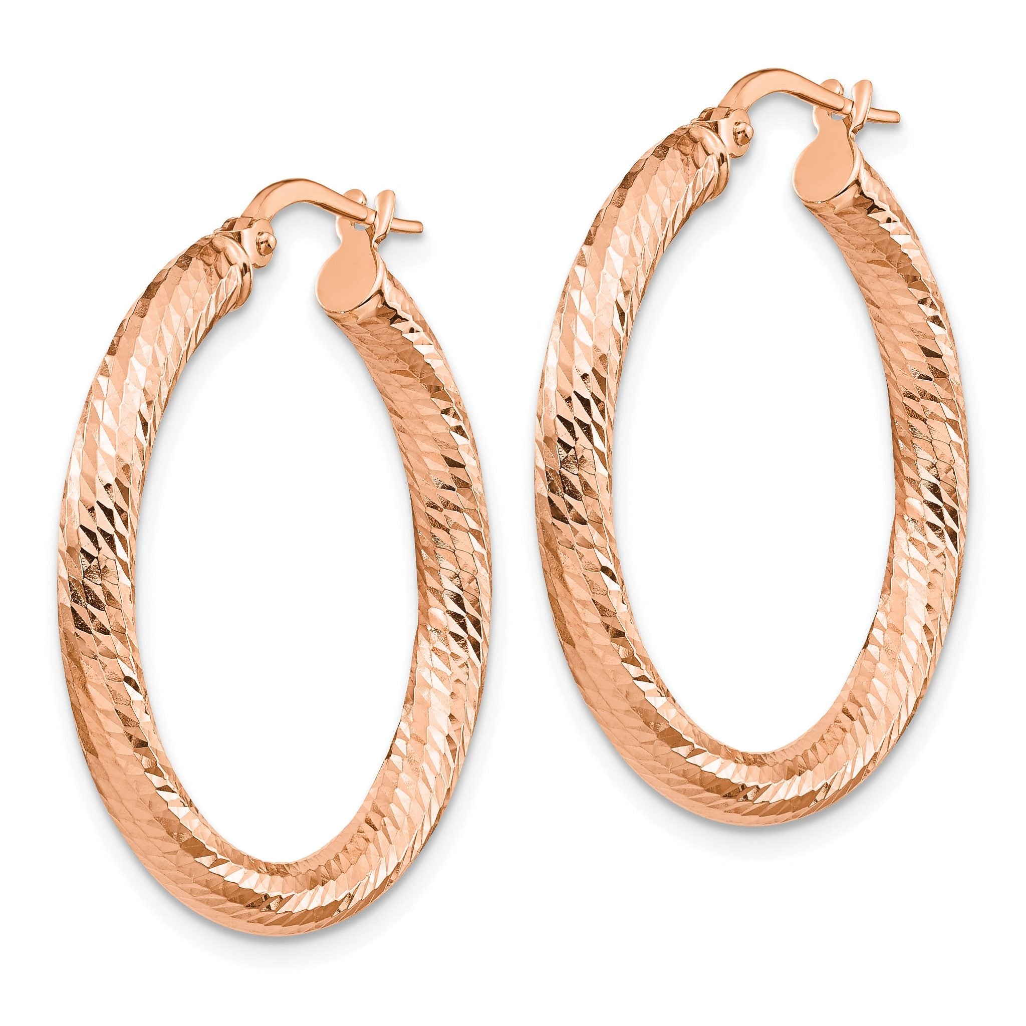 10K 3x20 Rose Gold D/C Round Hoop Earrings Secondary image