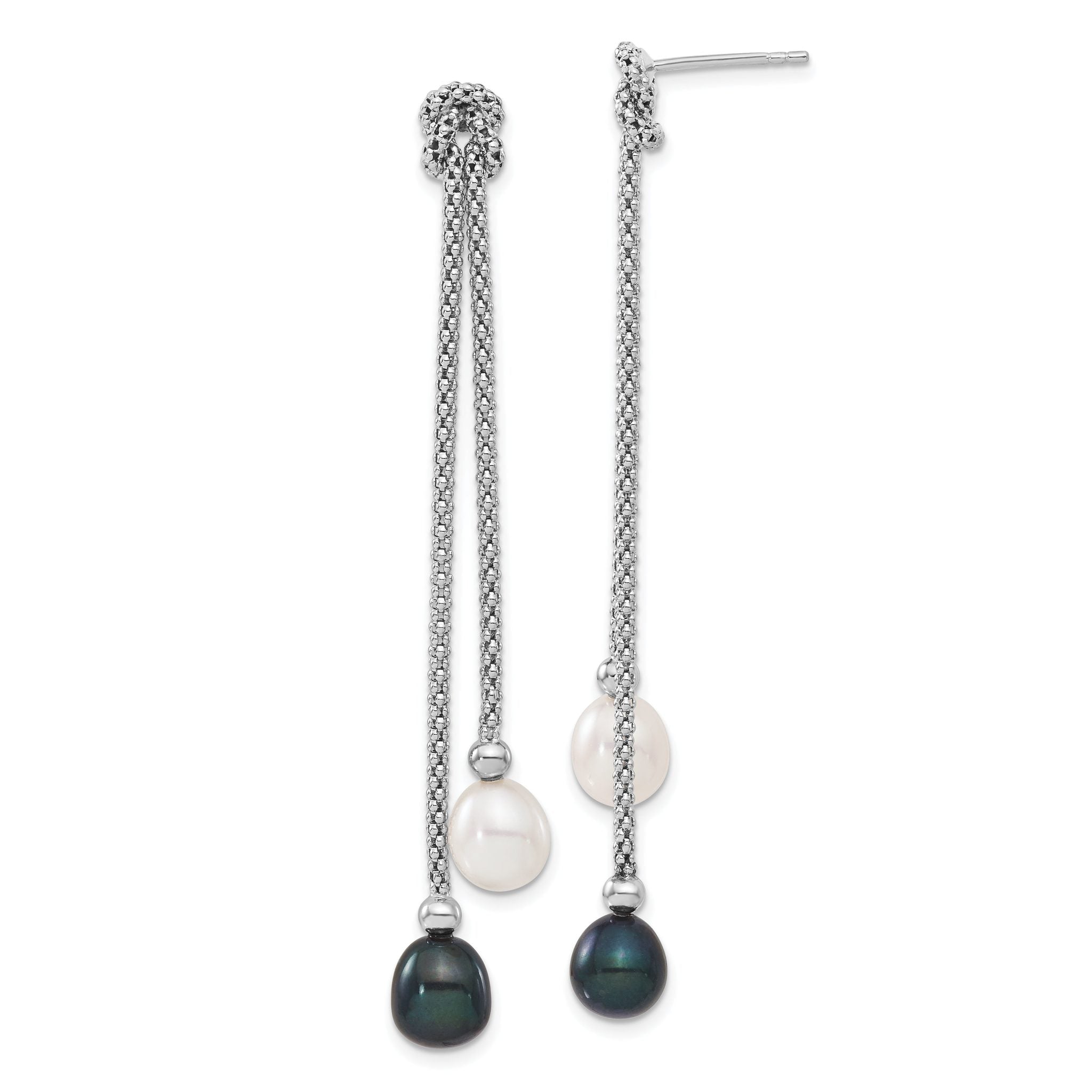Sterling Silver Rhodium-plated FWC Pearl Knot 18 in. Neck/Earring Set Secondary image