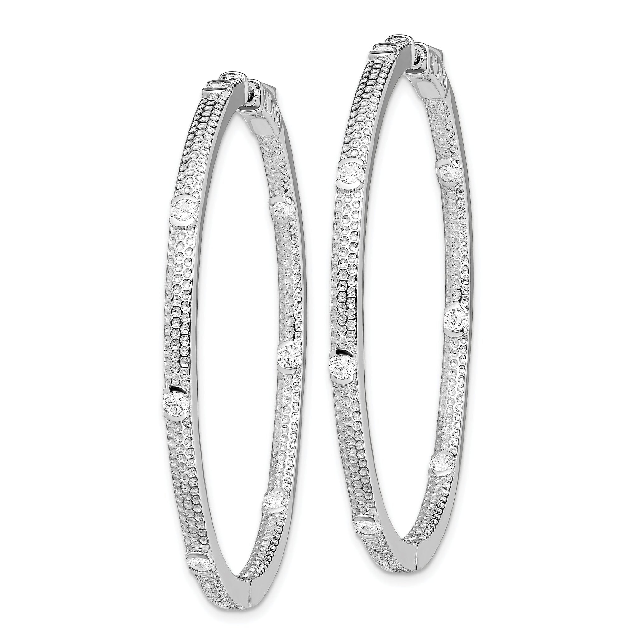 Sterling Silver Rhod-plated CZ In/Out Round Hinged Hoop Earrings Secondary image