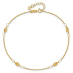 14K Diamond-cut Rice Puff Beads 4-Station 9 inch Plus 1 inch Extender - Total 10 inch Anklet