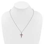 Shey Couture Sterling Silver Rhodium-plated with 14k -X- Accent Round Garnet Cross 18 inch with 2 inch Extension Necklace