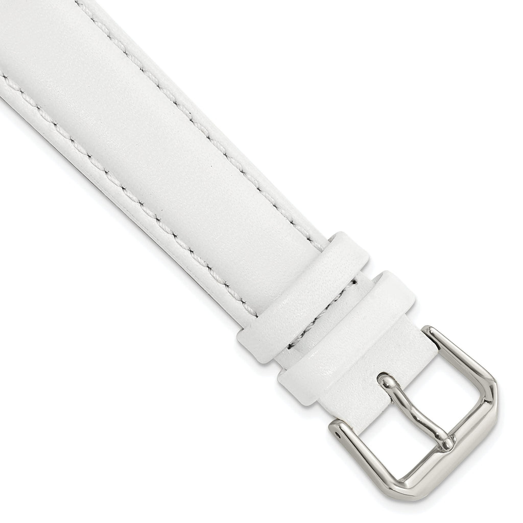 Smooth Leather Watch Band in White with Silver-Tone Buckle, 20mm