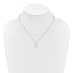 Sterling Silver Rhodium-plated 7-9mm Button White Freshwater Cultured Pearl and CZ 17 inch Necklace and Post Earring Set