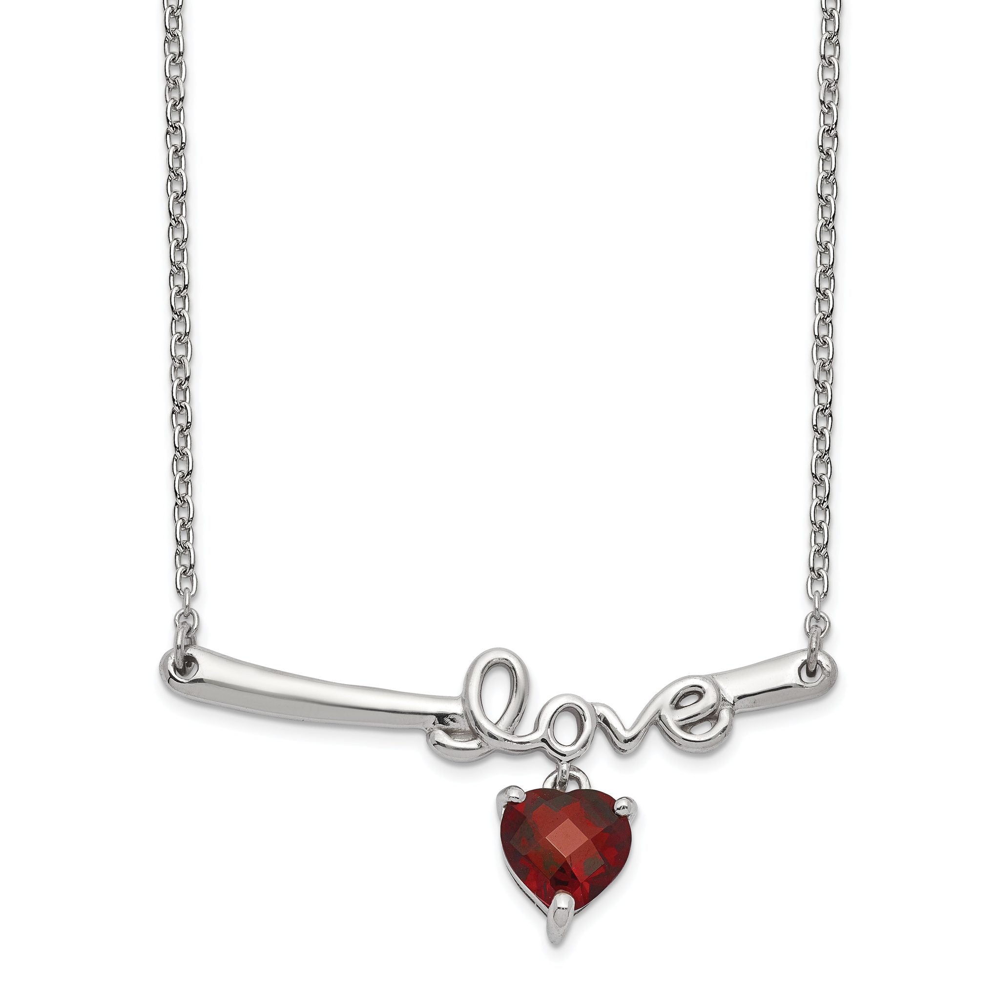 Sterling Silver Rhod-plat Heart Garnet Love With 2.25in ext. Necklace Main image