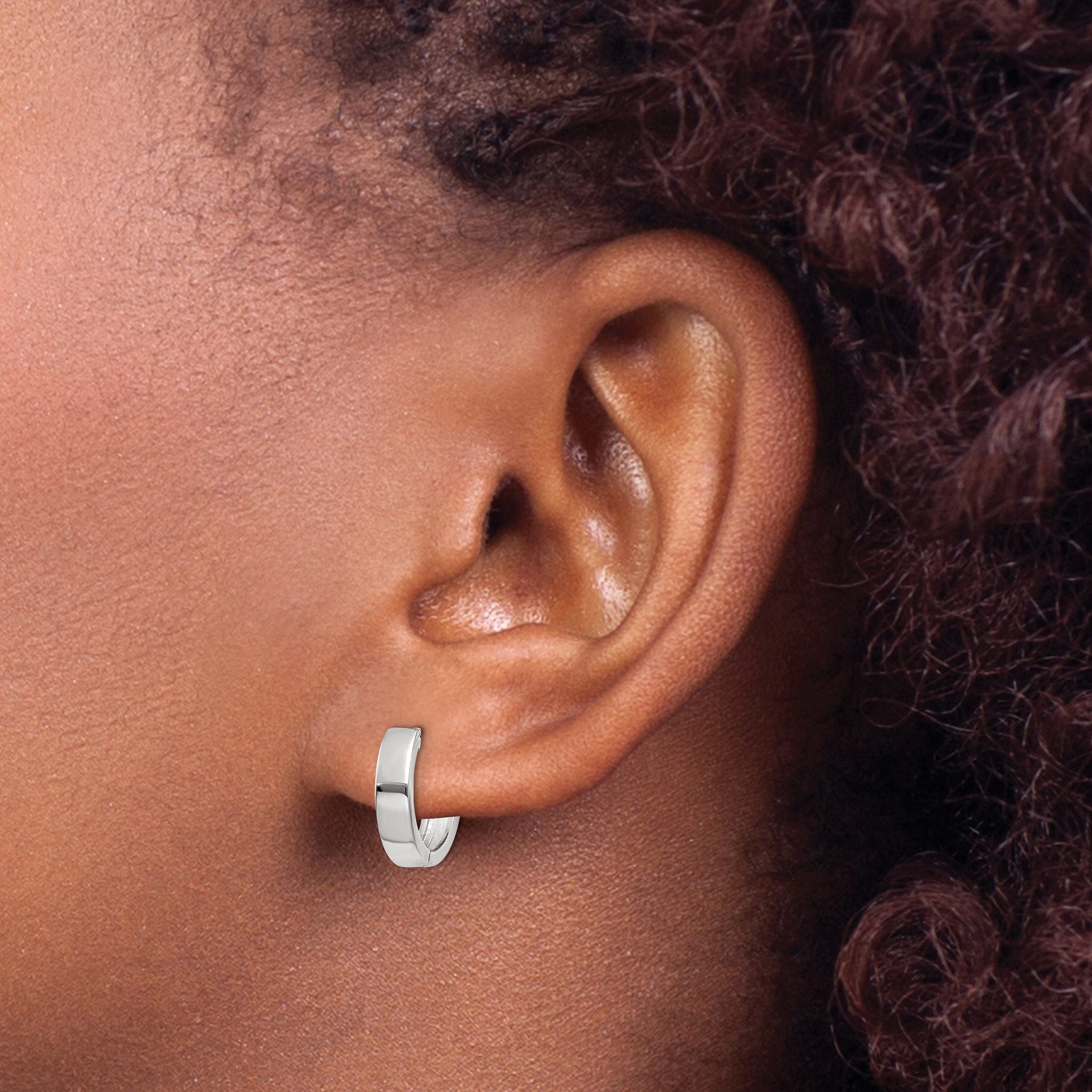 10k White Gold Round Hinged Hoop Earrings