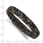 Stainless Steel Brushed Gun Metal IP-plated Brown Braided Leather Bracelet for Men