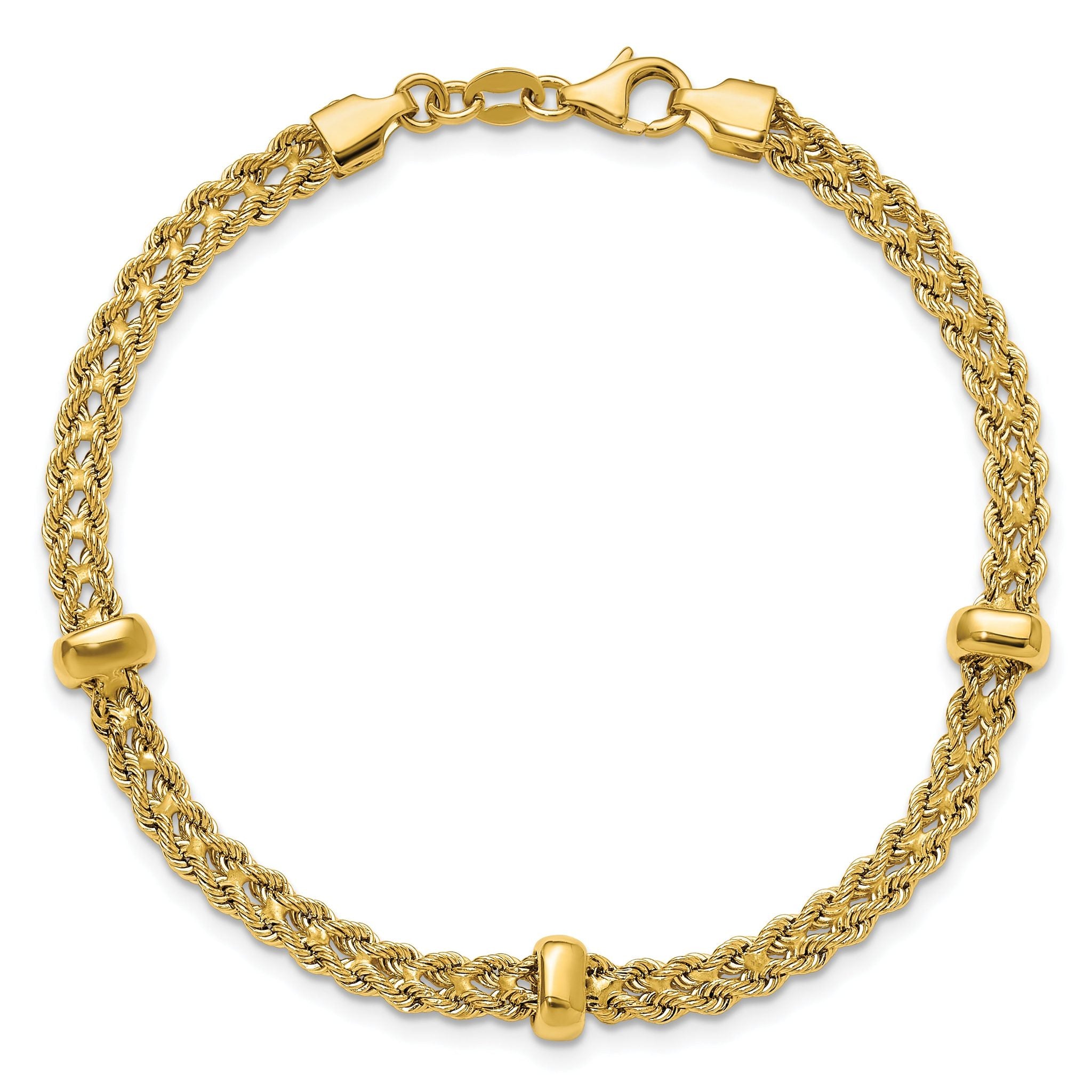 14K Polished and Diamond-cut Fancy Braided Rope Bracelet