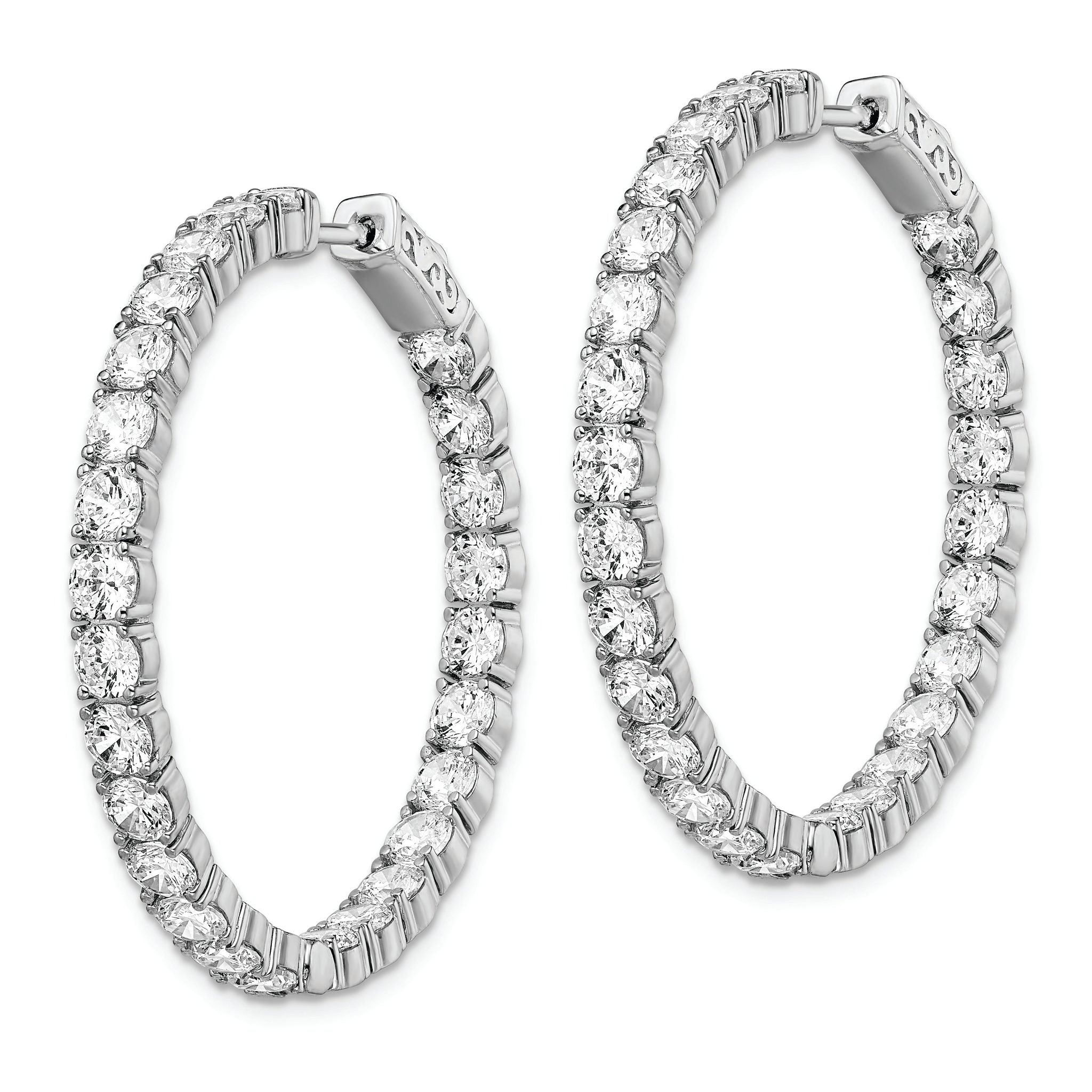 Sterling Shimmer Sterling Silver Rhodium-plated 52 Stone 3.5mm CZ In and Out Round Hinged Hoop Earrings Secondary image