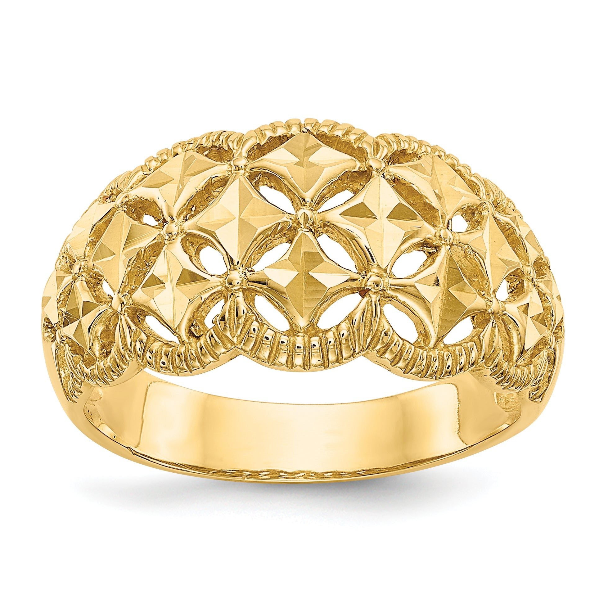 14K Diamond-cut Scalloped Edge Pattern Dome Ring Main image