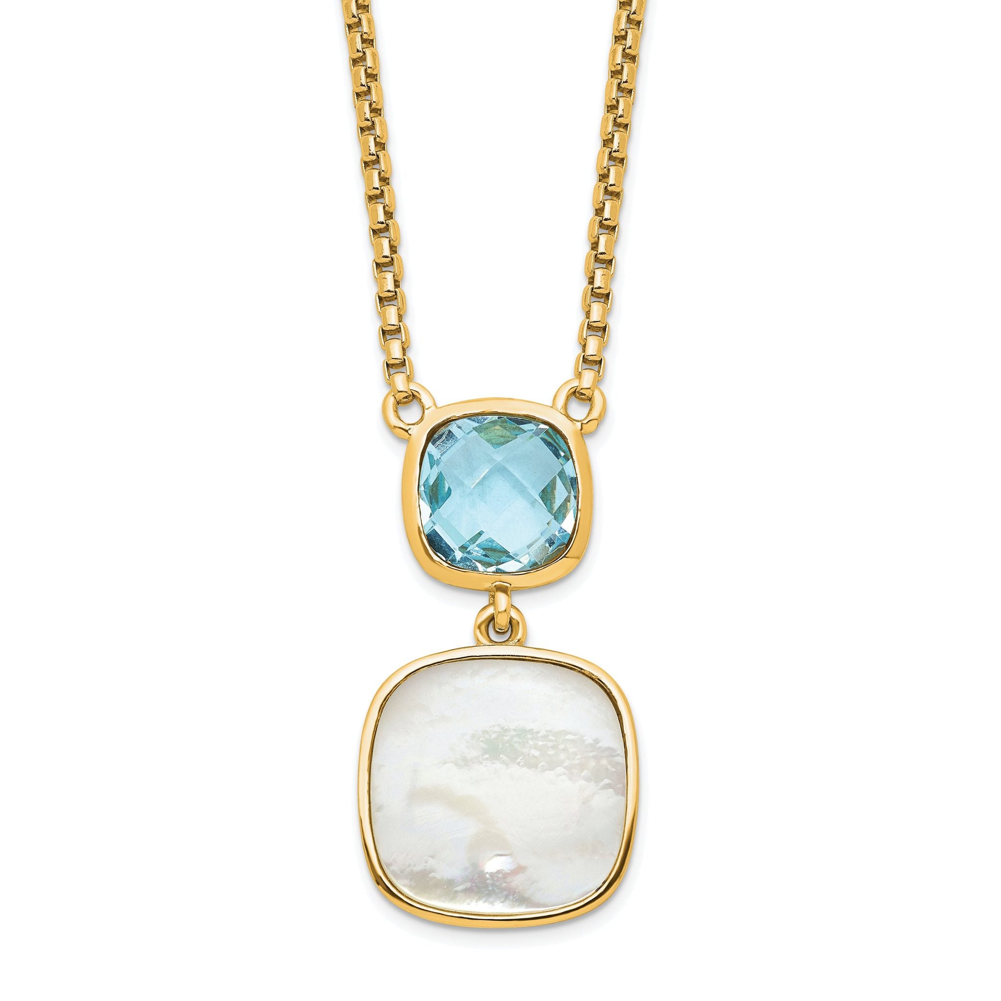 Sterling Silver Gold-plated 1.95BT Blue Topaz & MOP w/2 in ext. Necklace Main image