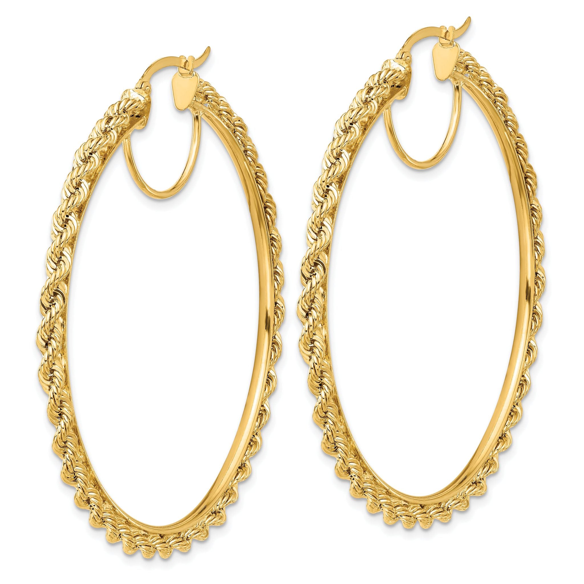 14k Polished and D/C Rope 2.95mm Hoop Earrings Secondary image