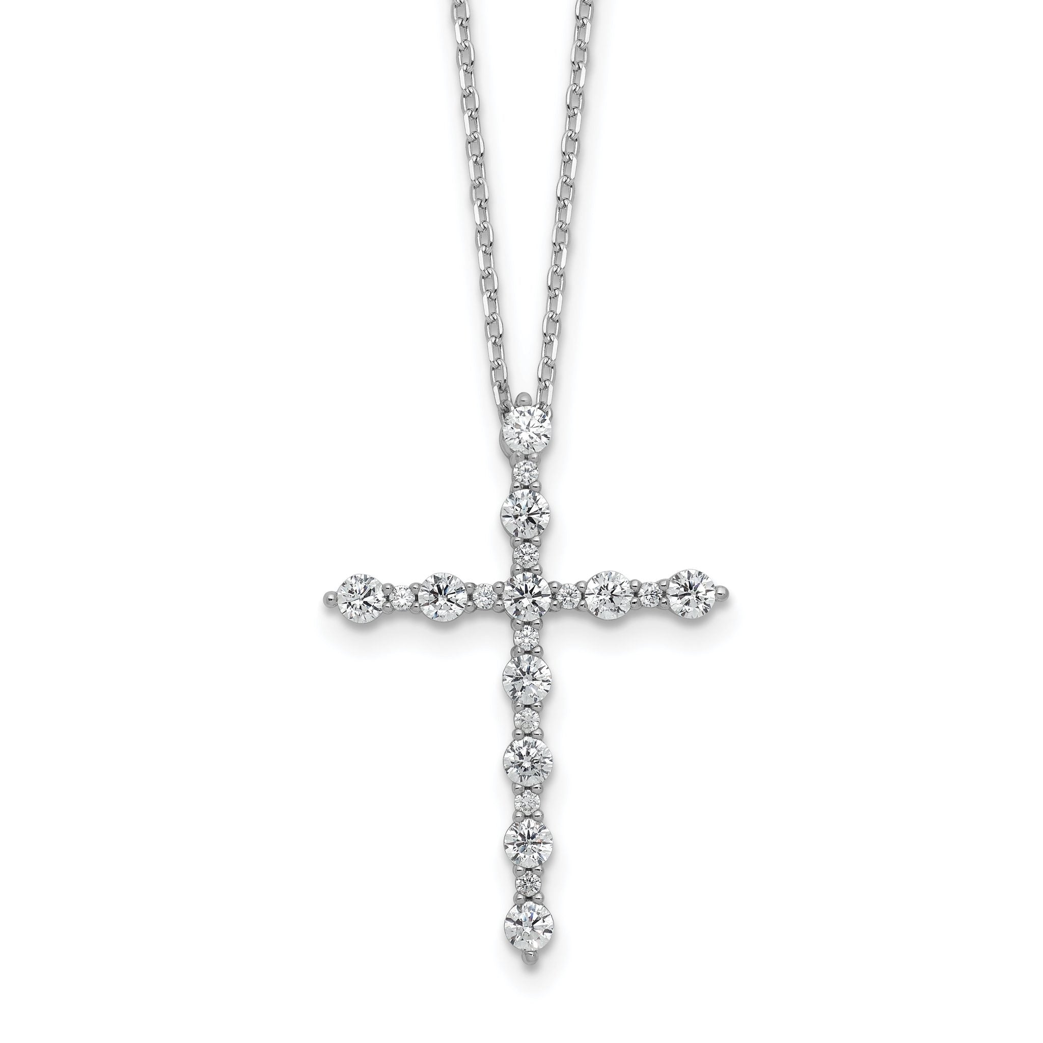 Sterling Shimmer Sterling Silver Rhodium-plated CZ 21 Stone Cross 16 inch with 2 inch Extension Necklace