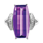 Sterling Silver Rhodium-plated Amethyst & Diamond Ring