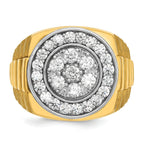 14k Two-tone Mens Polished Satin and Ribbed 2 Carat AA Diamond Round Cluster Halo Ring