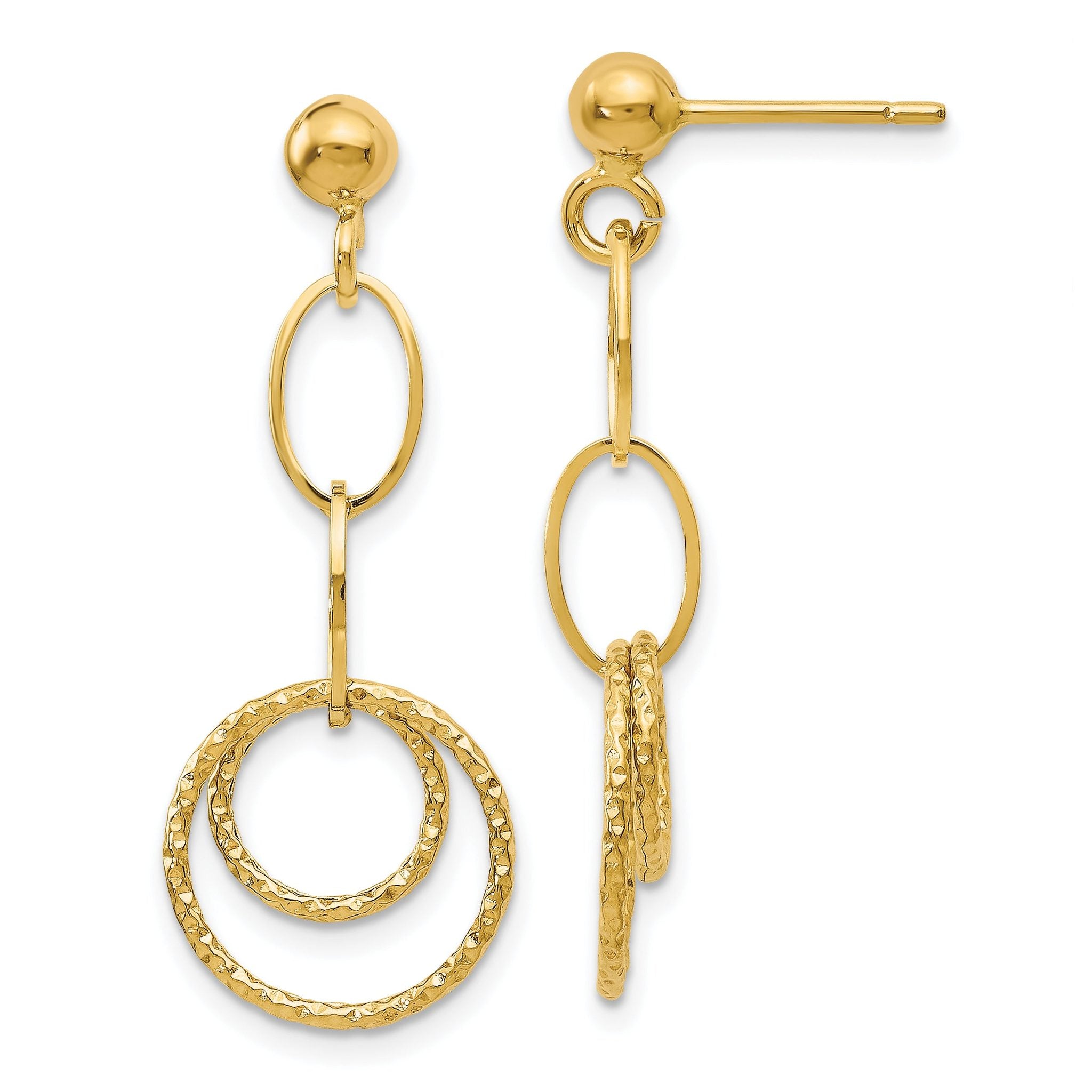 10K Gold Dangle Earrings with Polished Textured Finish, Handmade Elegance Main image
