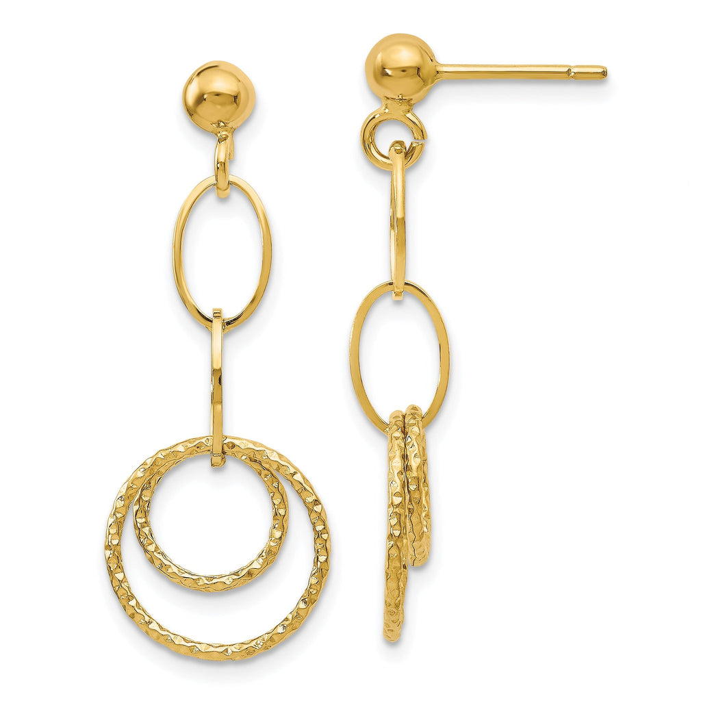 10K Gold Dangle Earrings with Polished Textured Finish, Handmade Elegance