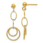 10K Gold Dangle Earrings with Polished Textured Finish, Handmade Elegance