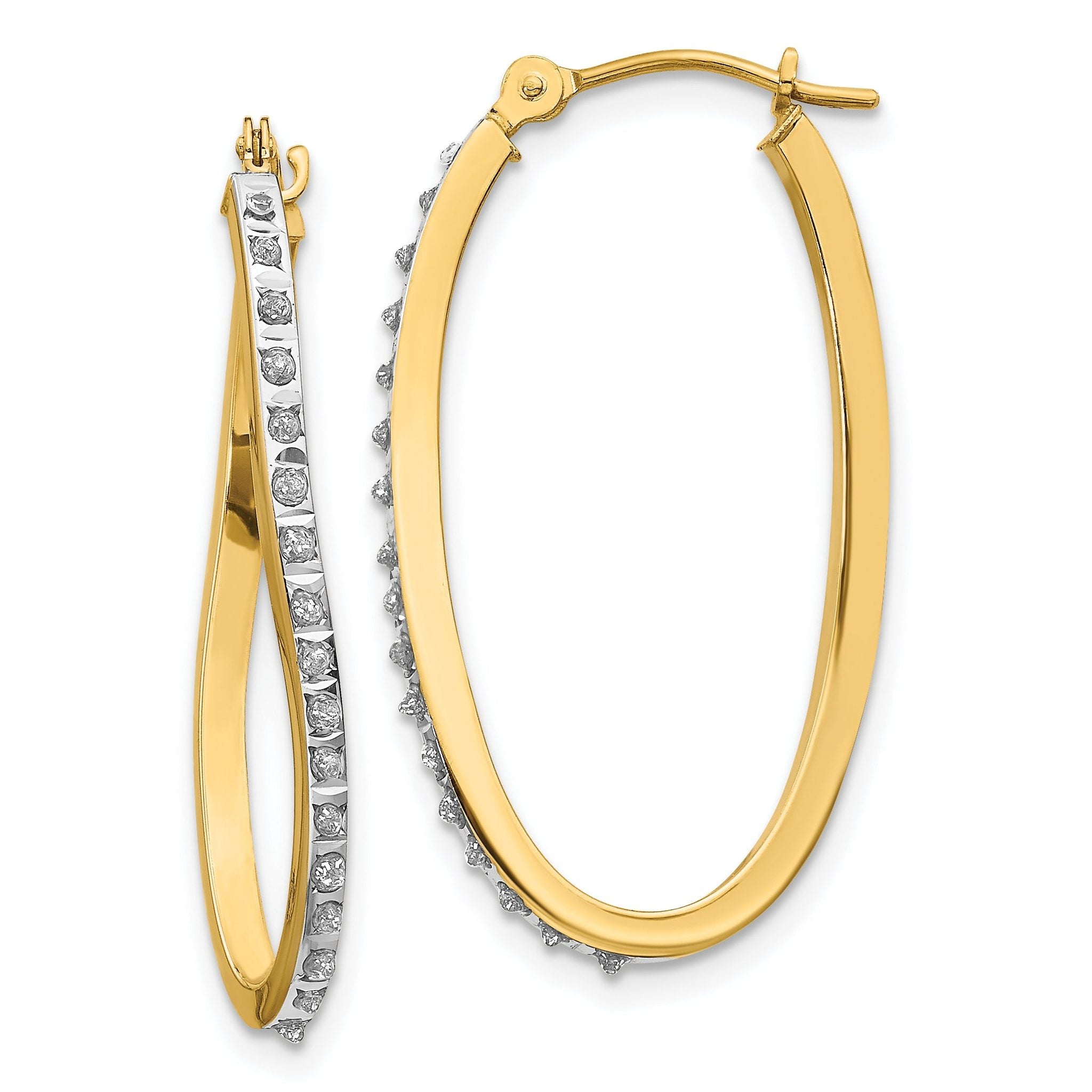 14K Gold Diamond Twist Hoop Earrings with Polished Finish  Elegant and Lightweight