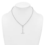 Sterling Silver Rhodium-plated Polished CZ Paperclip Lariat 17 Inch Necklace