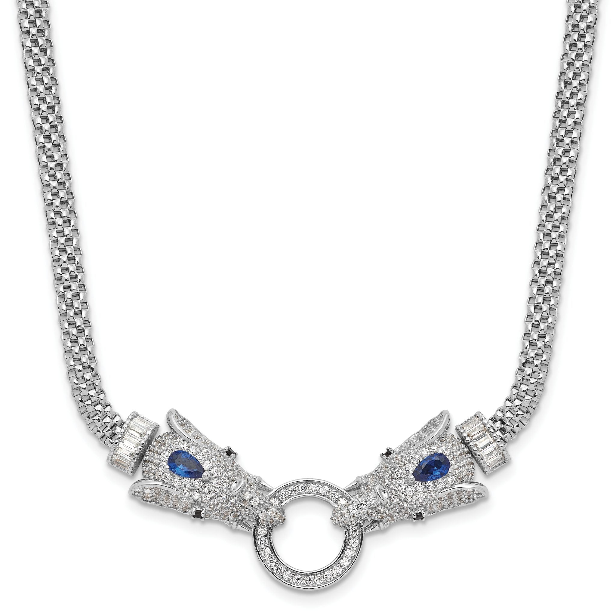 Sterling Silver Rhodium-Rhodium-Plated Blue and Clear CZ Elephant Head Necklace Main image