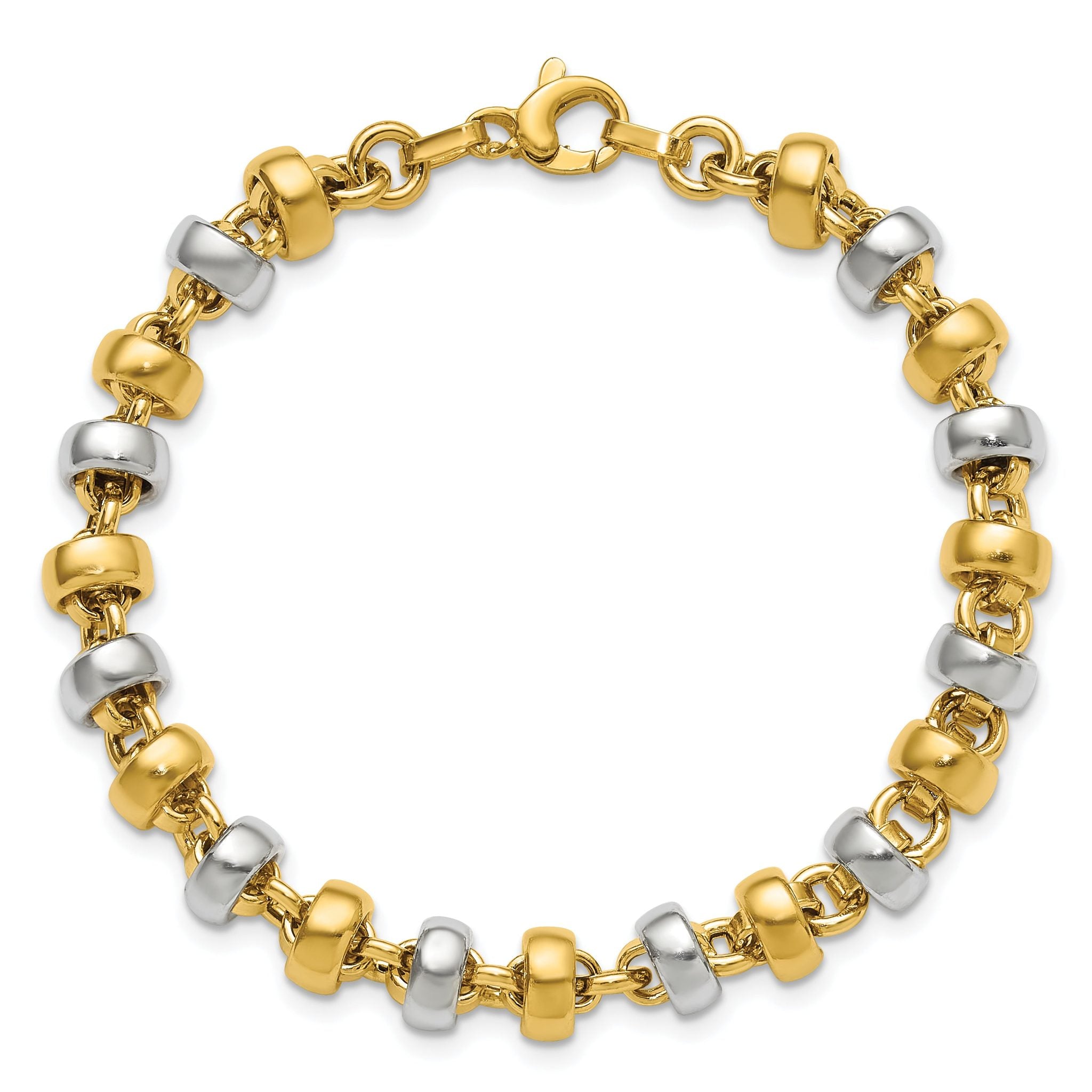 14K w/Wht Rhodium Polish Moveable Beaded Link Bracelet