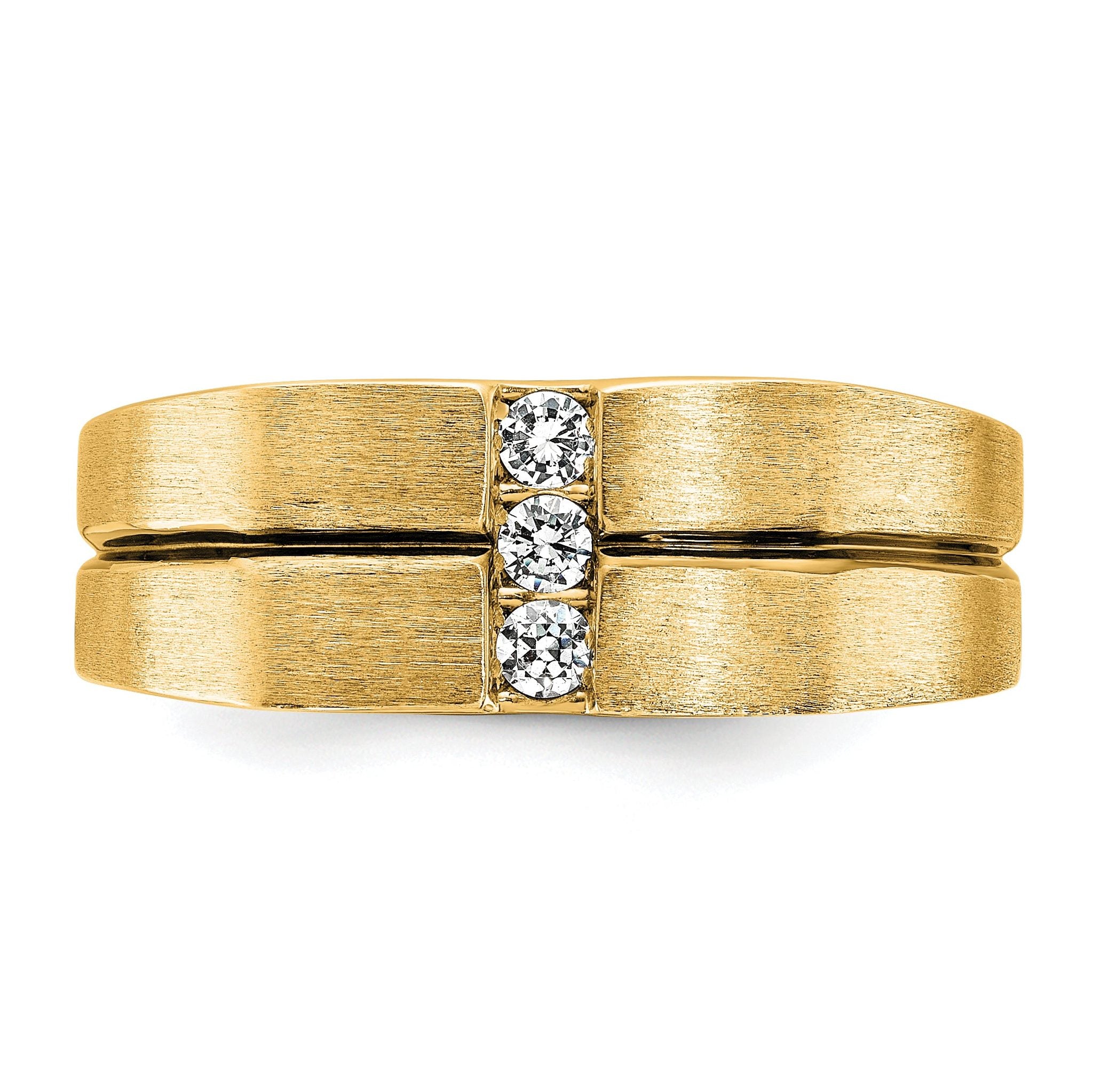 10k White Gold with Black Rhodium Men's Satin and Grooved 3-Stone 1/5 Carat A Quality Diamond Ring