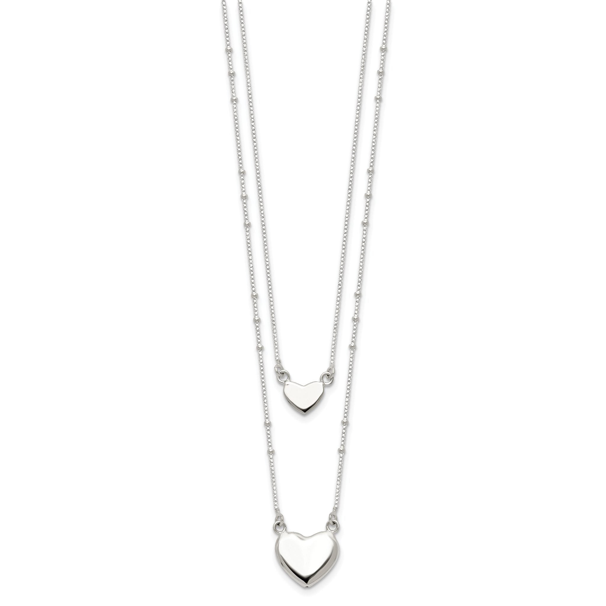 Sterling Silver Polished 2-Strand Heart Dangle Necklace Secondary image