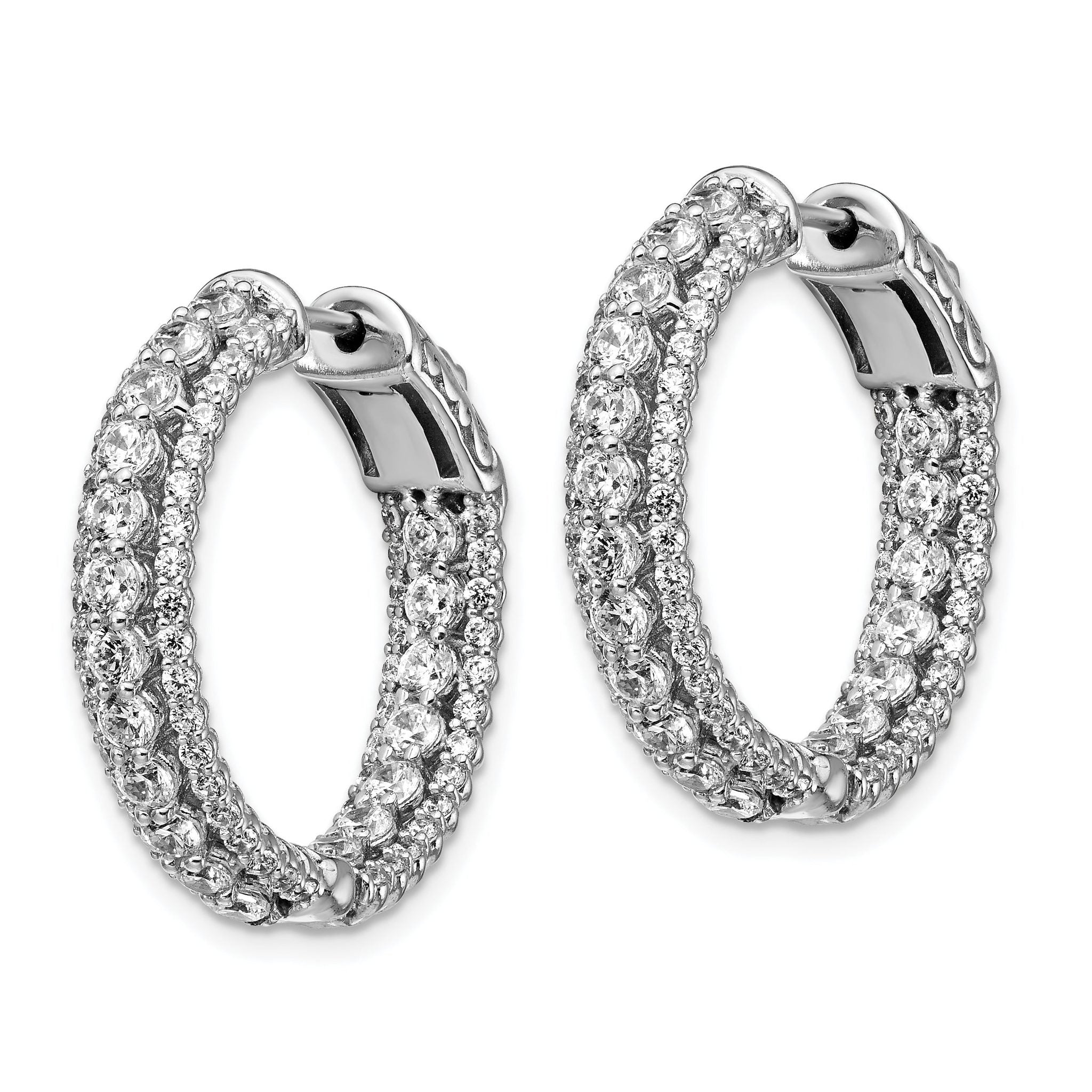 Sterling Shimmer Sterling Silver Rhodium-plated 170 Stone CZ In and Out Round Hinged Hoop Earrings Secondary image