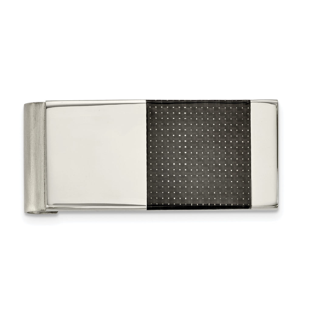 Polished Money Clip in Stainless Steel with Carbon Fiber Inlay