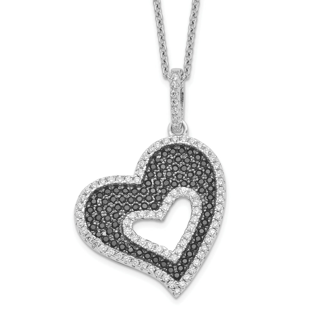 Brilliant Embers Sterling Silver Rhodium-plated 170 Stone 18 inch Micro PavÃƒÆ’Ã†â€™Ãƒâ€šÃ‚Â¢ÃƒÆ’Ã‚Â¢Ãƒâ€šÃ¢â‚¬Å¡Ãƒâ€šÃ‚Â¬ÃƒÆ’Ã¢â‚¬Â¦Ãƒâ€šÃ‚Â¡ Black and White CZ Heart Necklace with 2 Inch Extender