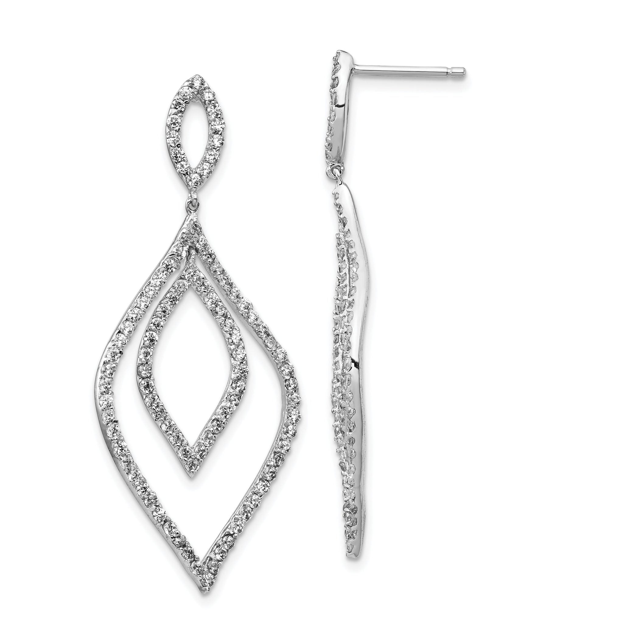 Cheryl 925 Sterling Silver Rhodium-Plated CZ Flame Dangle Earrings Gift Ready