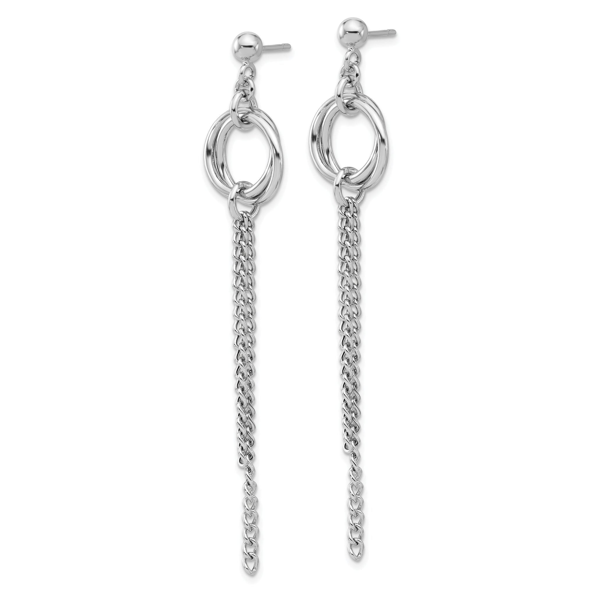Sterling Silver RH-plated Polished Circle Drop Chain Post Earrings Secondary image