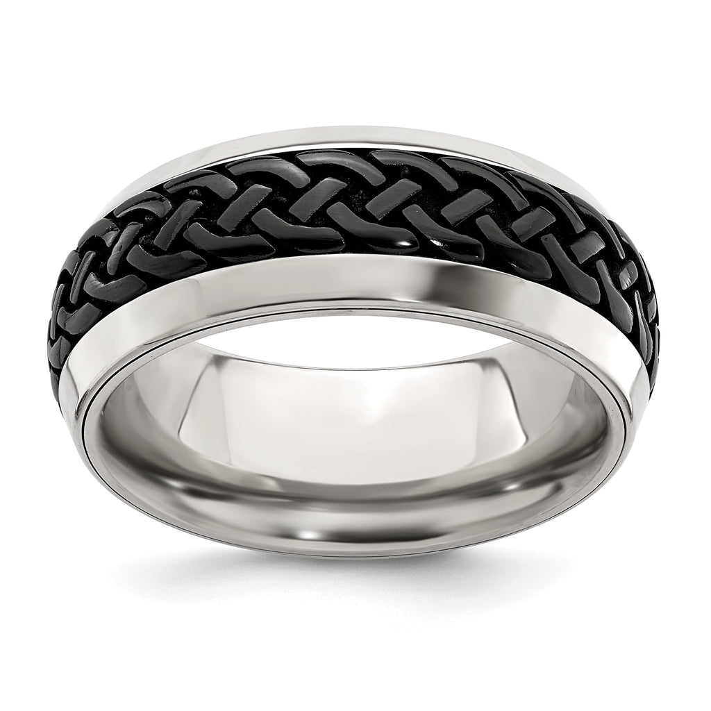 Edward Mirell Titanium Wedding Band with Engravable Black Ti Accents