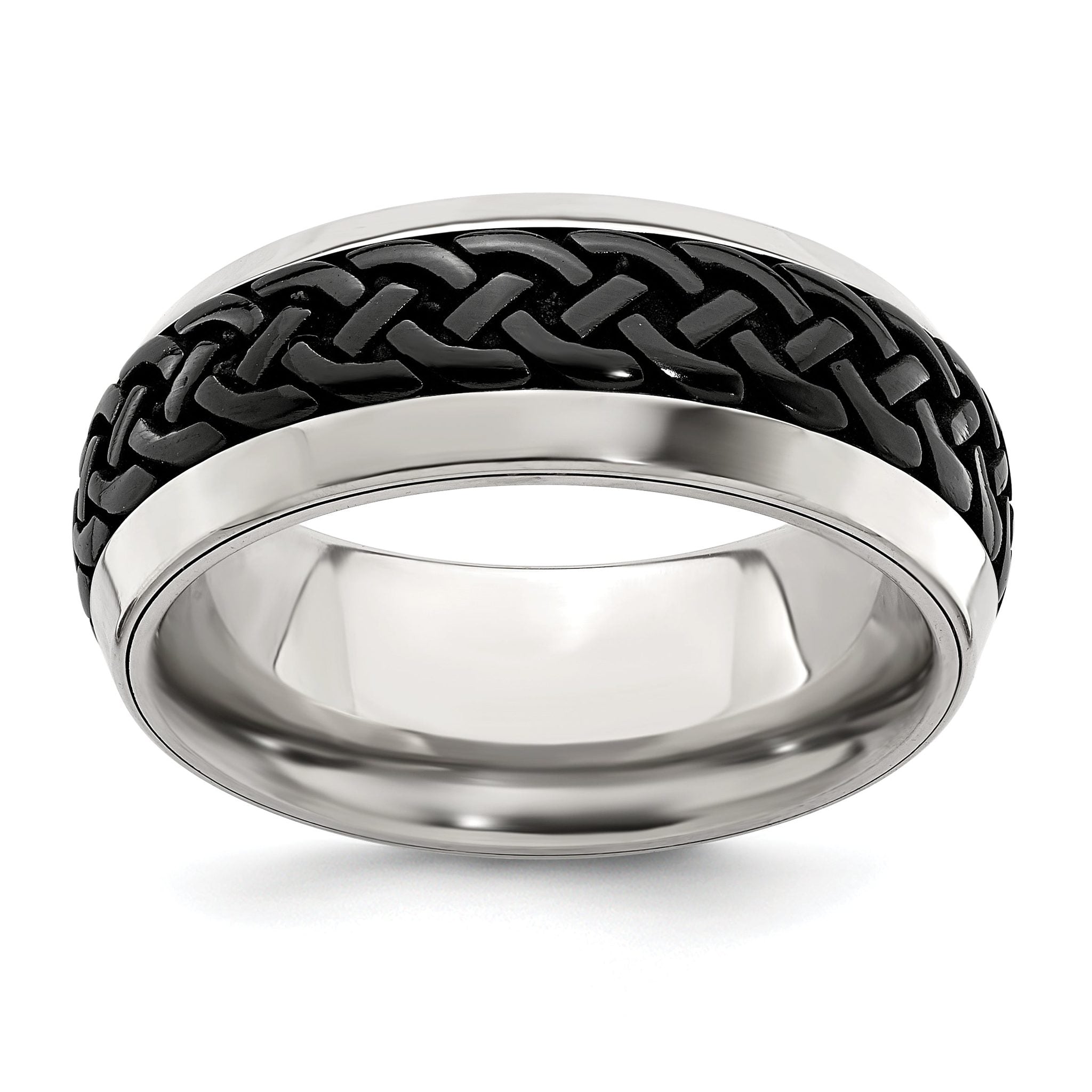 Edward Mirell Titanium Wedding Band with Engravable Black Ti Accents