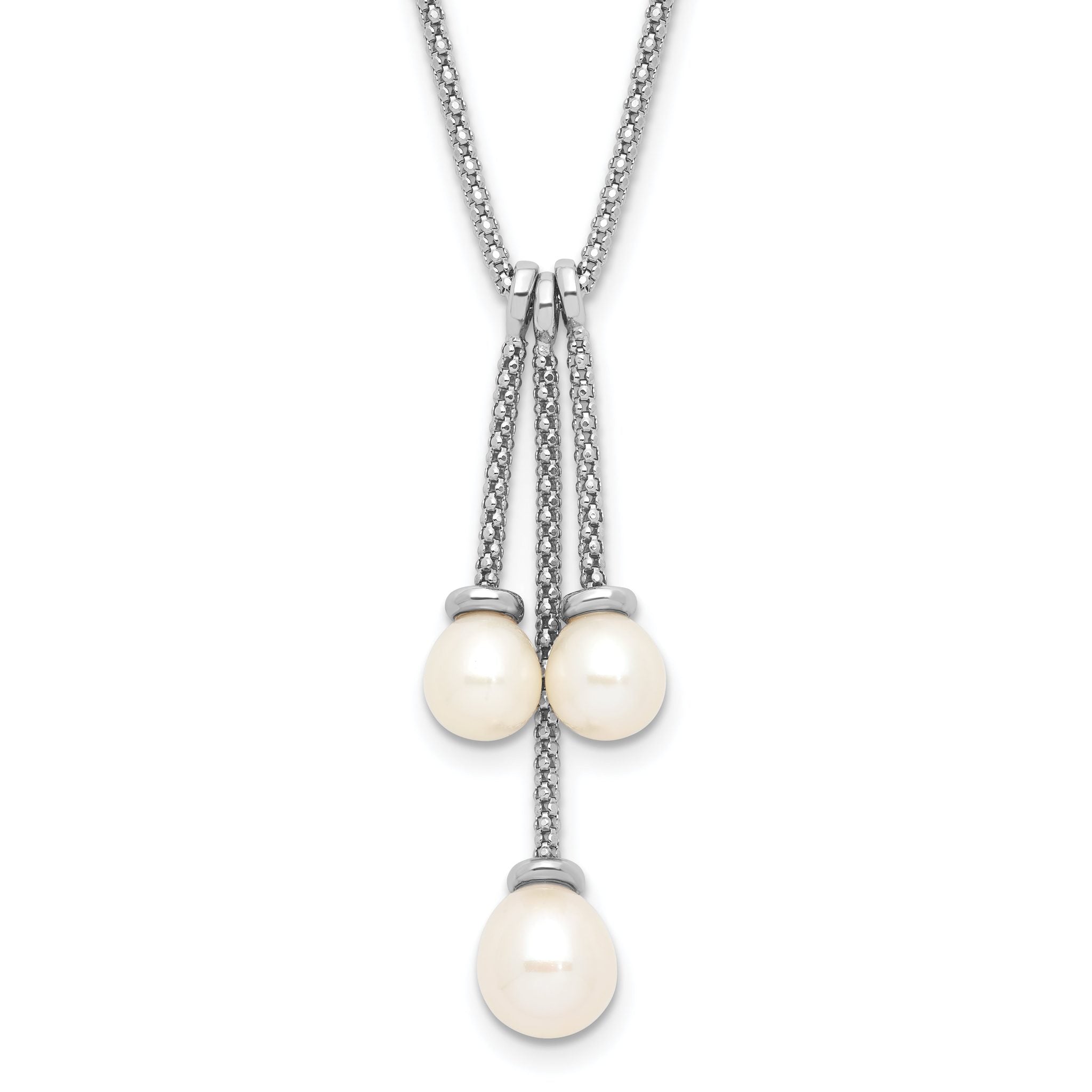 Sterling SilverRhodium-Rhodium-Plated 6-8mm FWC Pearl Movable Dangles Necklace
